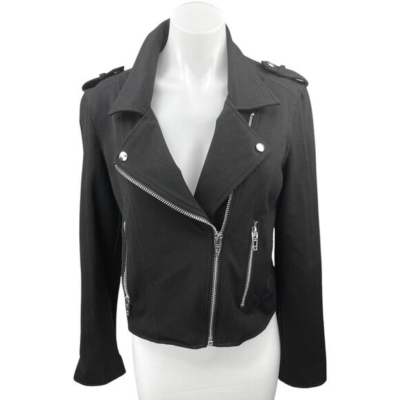 BlankNYC Women's Black Asymmetrical Zip Collar Moto Biker Bomber Coat Jacket S - Picture 1 of 5